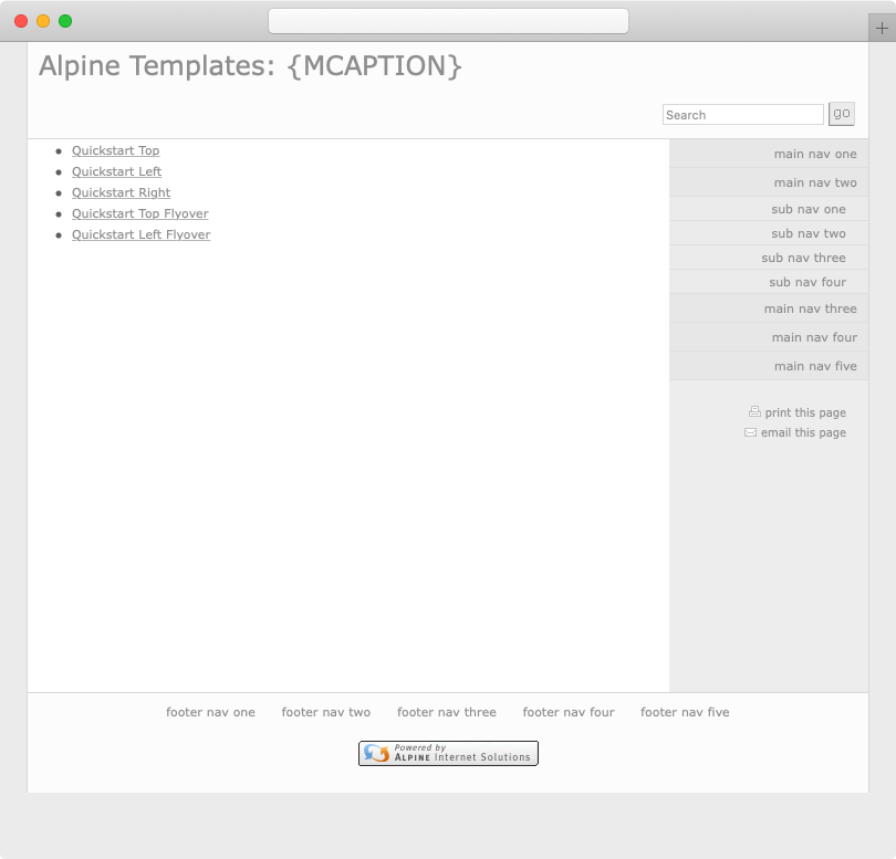 Screenshot of the Alpine Quickstart template with right navigation