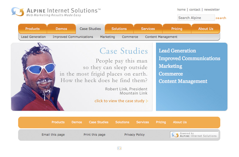 Screenshot of the Alpine Case Studies landing page