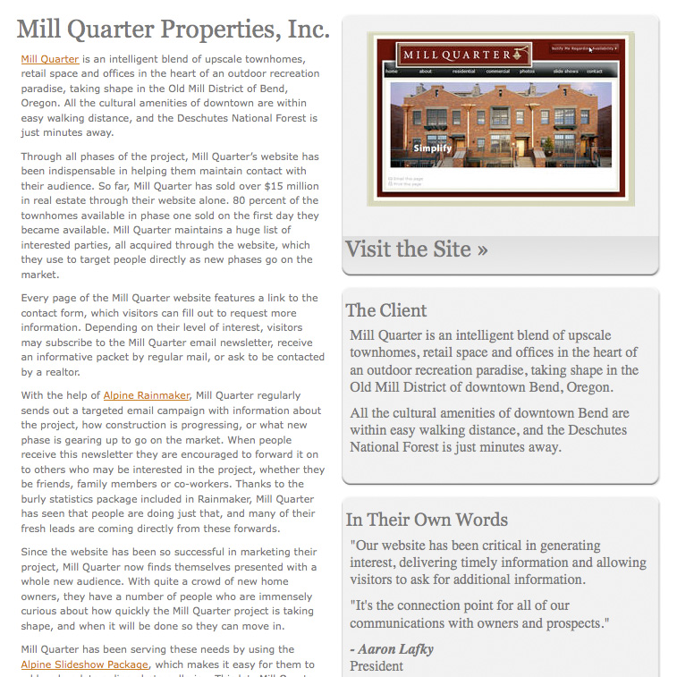 Screenshot of the Mill Quarter case study