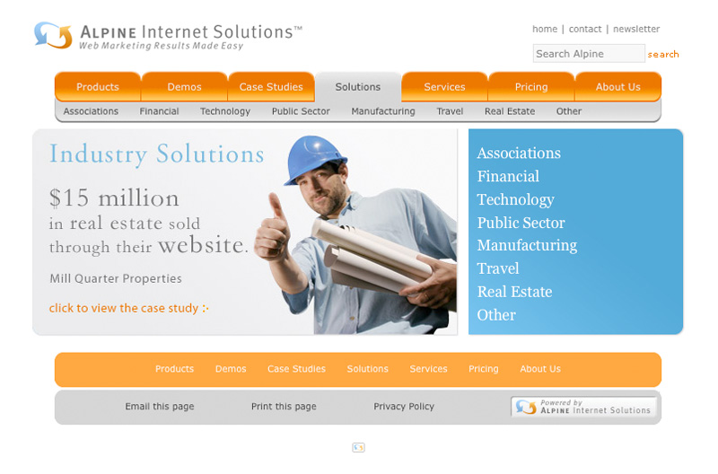 Screenshot of the Alpine Solutions landing page