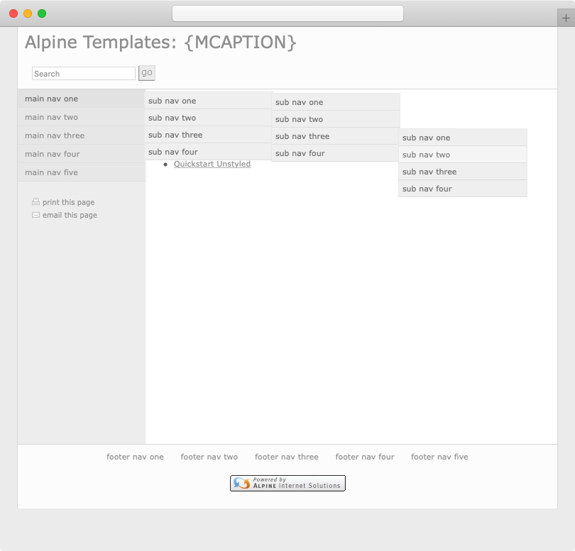 Screenshot of the Alpine Quickstart template with right navigation