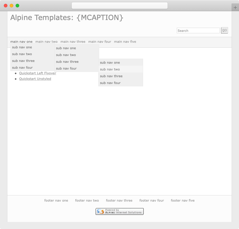 Screenshot of the Alpine Quickstart template with right navigation