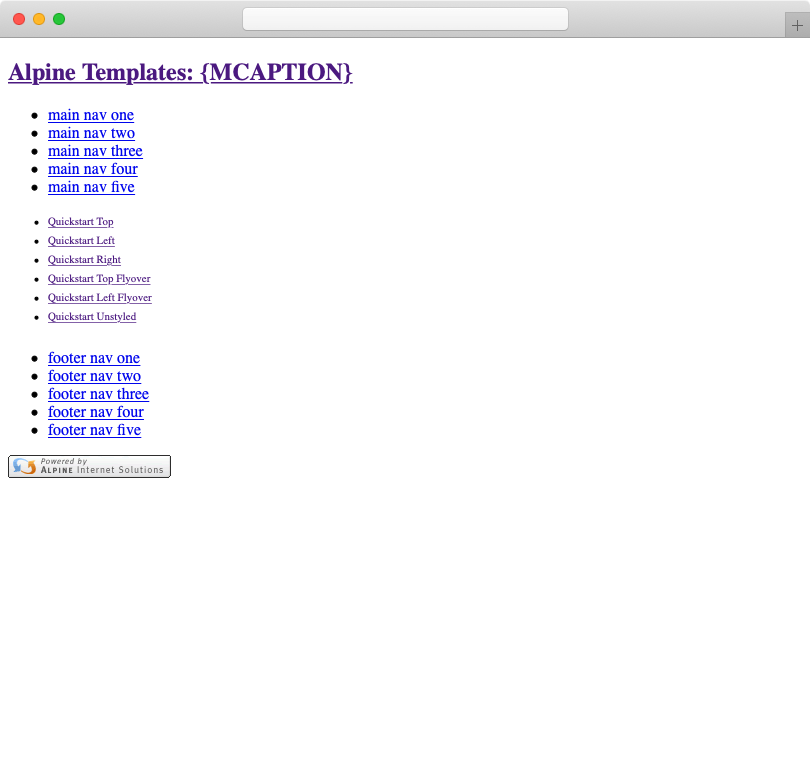 Screenshot of the Alpine Quickstart template with no styles applied to it
