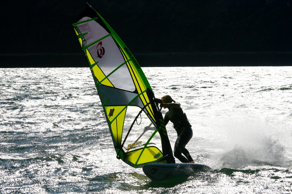 Karin windsurfing.