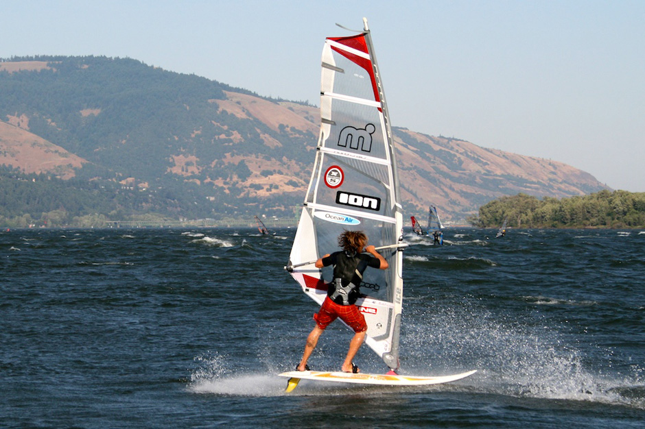 Rob Warwick windsurfing.