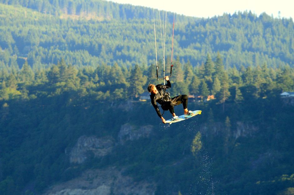 Jason kiteboarding, and getting some huge air.